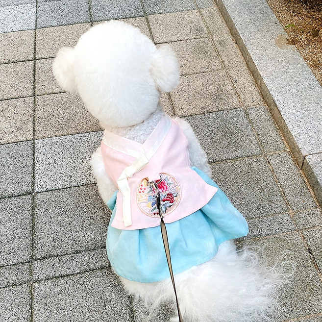 호나미네 핸드메이드 강아지한복 목련 공주 하네스한복, 옥색, 1개