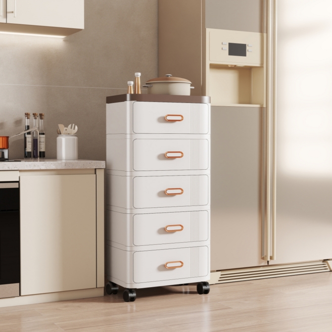 홈위시 접이식 고급 서랍장 이동식 다용도 수납장 거실 수납함, 화이트, 5단