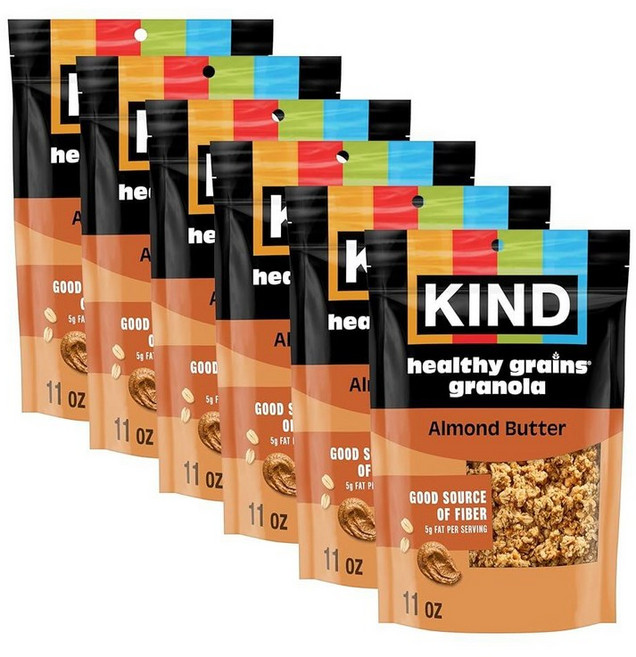 KIND Healthy GRAINS 그래놀라 건강한 간식 치아 씨앗이 함유된 라즈베리 그래놀라 스낵 믹스 325ml(11온스) (6팩), Almond Butter