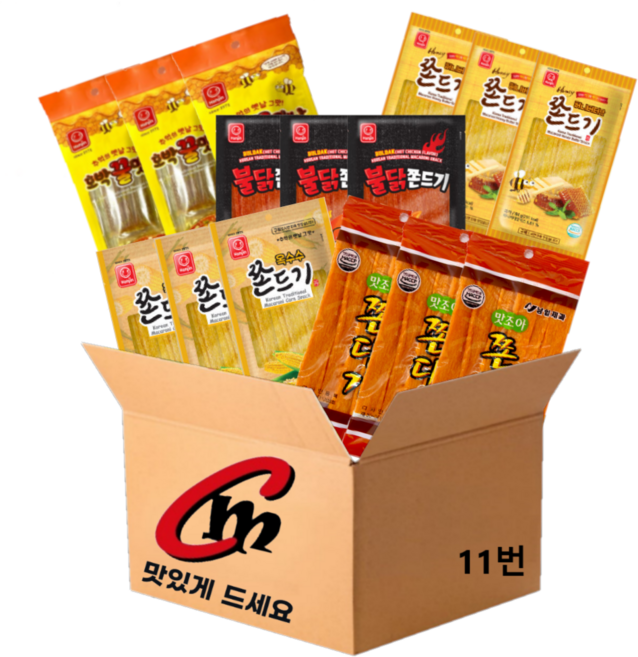 cm몰 전용 박스 + 쫀디기 모음 ( 정성쫀디기 + 옥수수쫀디기 + 불닭쫀드기 + +허니버터맛쫀기+ 호박꿀맛나 ) 합 5개, 3세트
