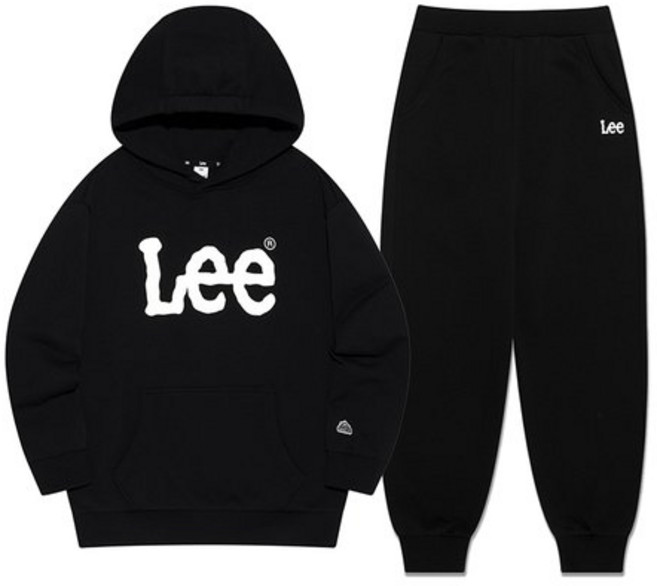 후드티 세트 Lee Kids [리 키즈 후드티 세트] [SET UP] 키즈 빅 트위치 루즈핏 후드 스웨트셔츠&조거팬츠 블랙
