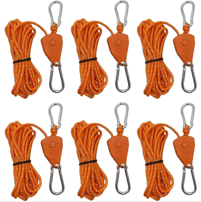 COVERONE 다용도 강력 고정 로프라쳇 + 스트링 반사 로프 6p 세트, 오렌지