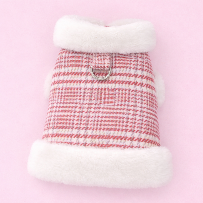 [푸들나무] 윈터체크 퍼베스트, 1개, 아이보리