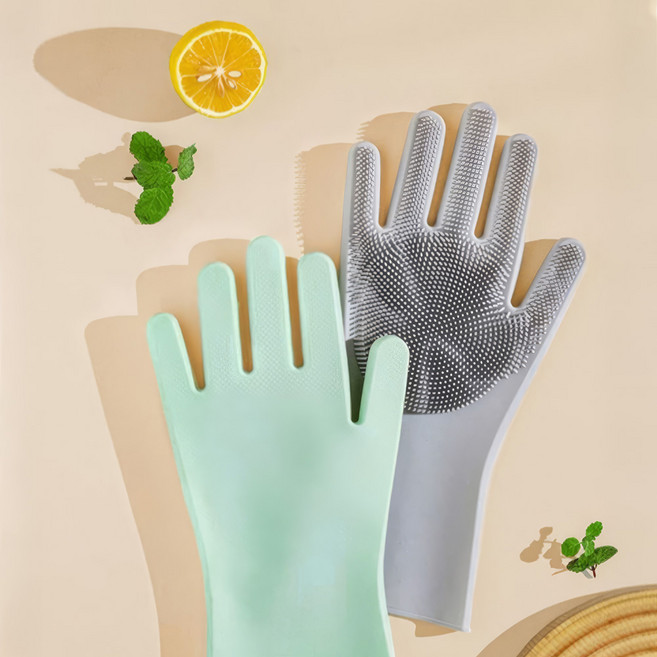 실리콘 수세미장갑 2개세트 브러쉬일체형 다용도 설거지 손세차 반려동물 샤워 2컬러