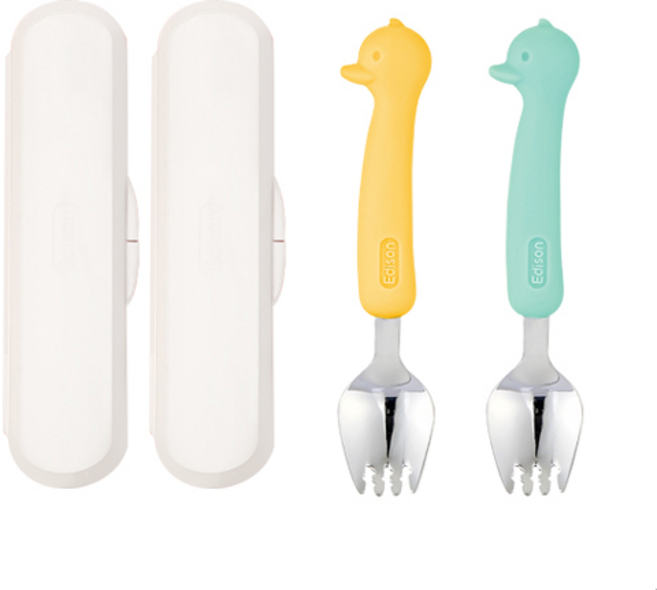 에디슨 실리콘 스포크 케이스 세트 베이비, 2종 스포크+케이스, 오리 옐로우+민트, 1세트
