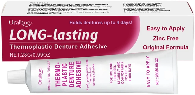 열가소성 의치 접착제 오래 지속되는 고정 편안함 개선 관리 제품 Odontologia Care, 01 28g