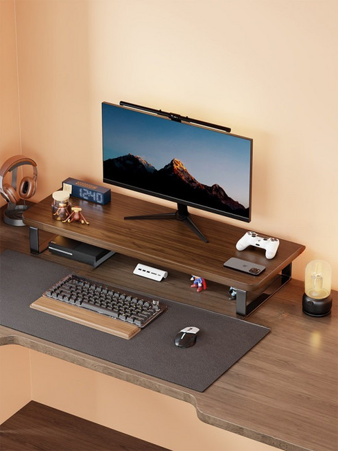 모니터 받침대 스탠드 듀얼 받침대 모니터 폭넓은 다이, 1개, 호두나무 60x30x8.5 수입 원목