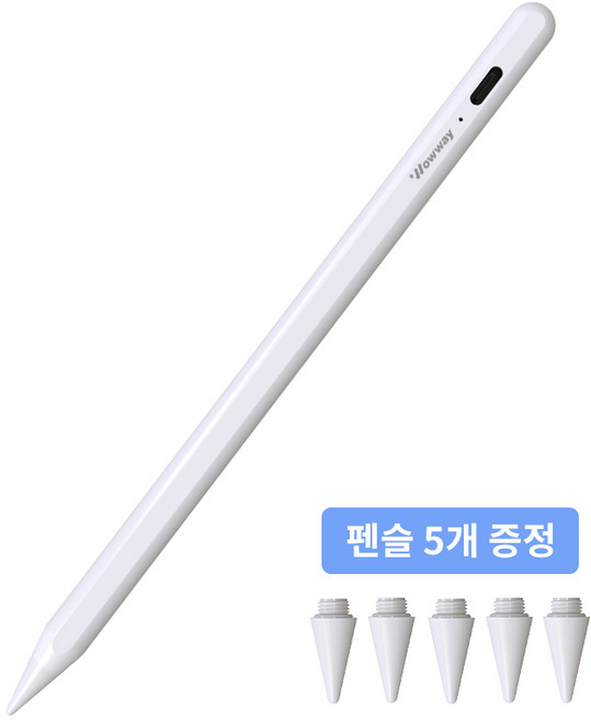 WOWWAY 아이패드 펜슬 터치펜 애플 iPad 호환용 블루투스형 usb-c 초미세 터치플렉스펜 스마트펜, 1개, 화이트