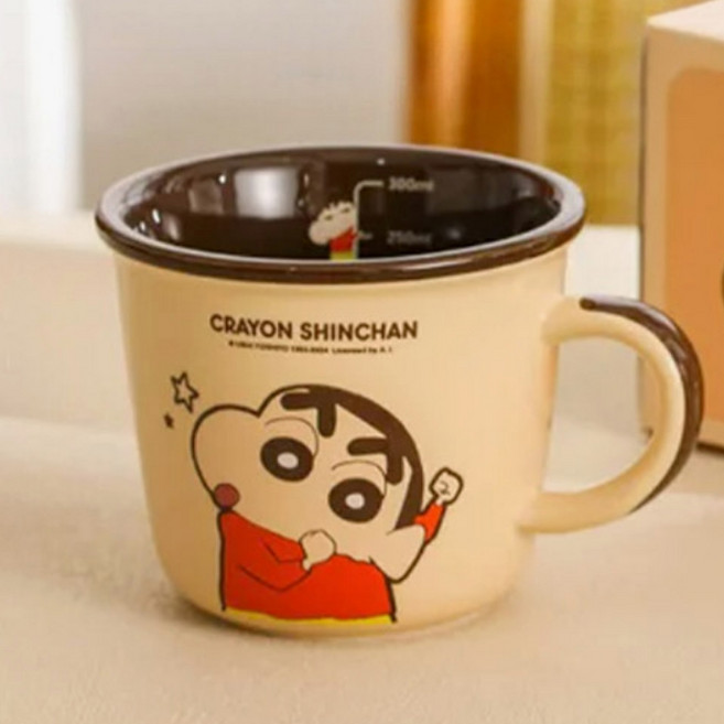 짱구 투톤 눈금 러블리 세라믹 머그컵 340ml-브라운, 1개