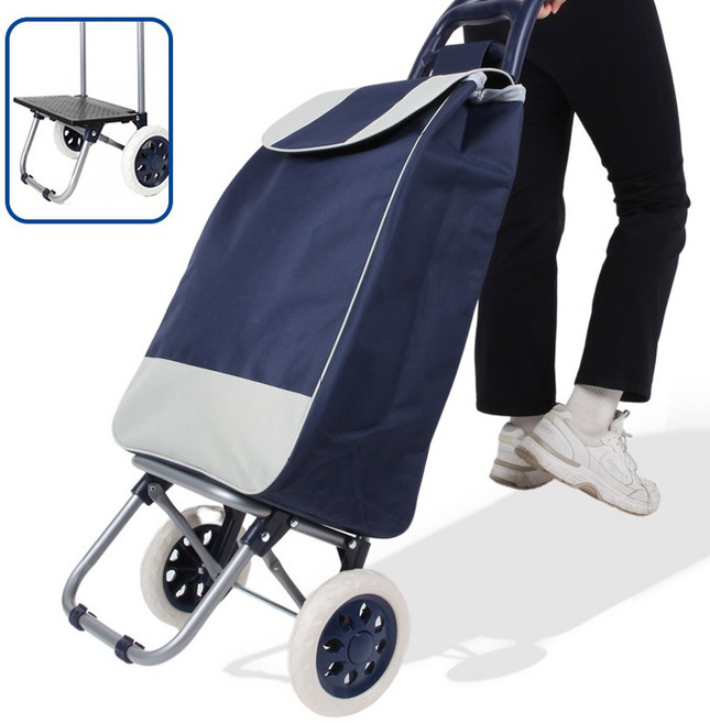 CAMVEREST 바퀴달린 시장 장바구니 튼튼한 쇼핑카트, 네이비, 1개