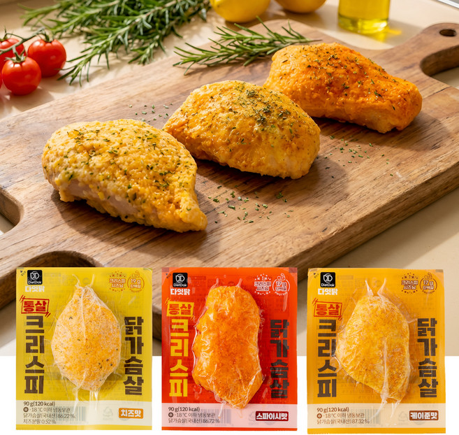 다잇닭 통살 크리스피 치킨, 90g, 닭가슴살 3종 혼합 12팩