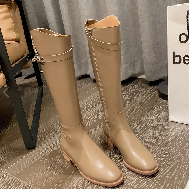 스타일닥터 슬림핏 클로저 옆 지퍼 롱 부츠 통굽 라이더 부츠