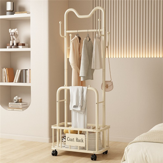 모던 철제 대용량 이동식 행거 원룸용 튼튼한 간이 옷걸이 바퀴가 달린 간편이동 1인가구 적합, Cream White 크림색 60cm