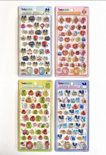 귀여운 타마고치 스티커 3D 입체 만화 주변기기 폰케이스 카메라 투명 스티커 핸드 어카운트 재료 친구 선, 02 4pcs