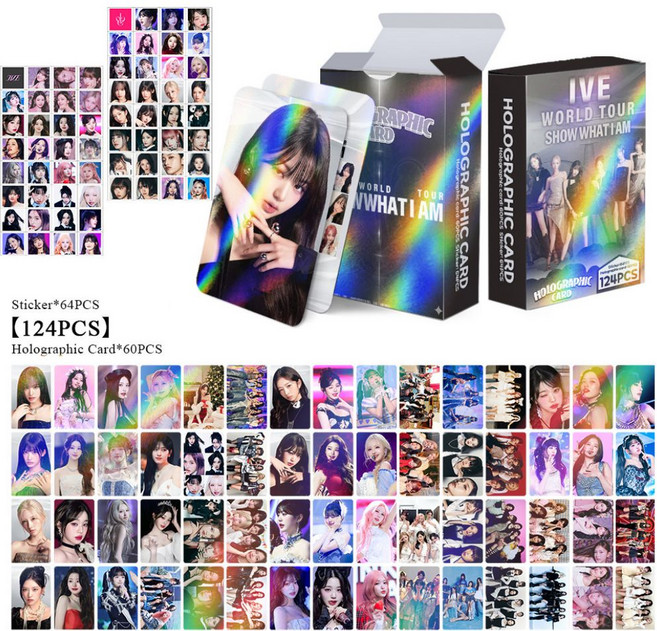 아이브 IVE 월드투어 홀로그램 포카 124장 홀로그램 포카 60장 스티커 64장 도무송 다꾸, World Tour, 124개