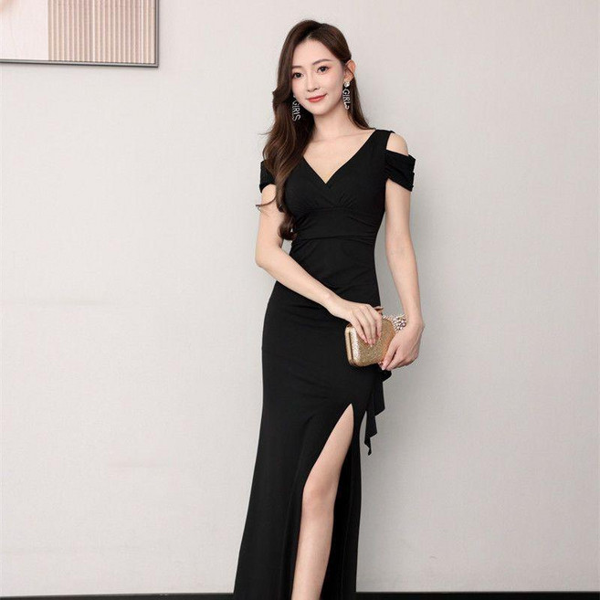 連衣裙 顯瘦禮服, 黑色長裙 高級顯瘦,XXL 建議65.0-67.5公斤, 黑色