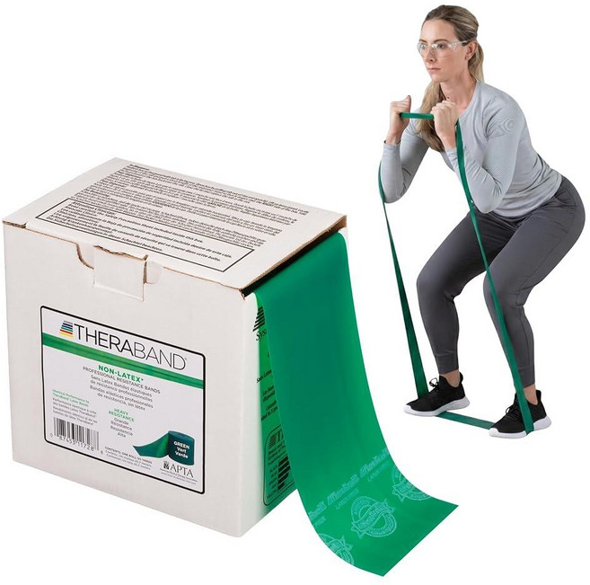 THERABAND 저항 밴드 45.2m(50야드) 롤 헤비 그린 논 라텍스 전문 탄성 밴드 상체 및 하체 운동 물리 치료 필라테스 재활용 디스펜서 박스 레벨 4, Green - Heavy