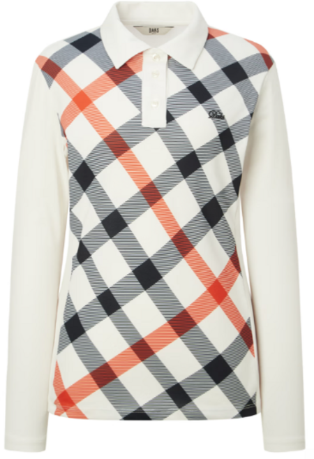 [선물추천] 닥스 여성 베이직 전면 체크 긴팔 카라 티셔츠