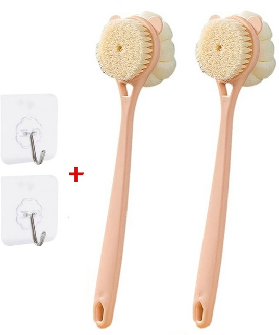배로나 샤워볼부착 긴손잡이 양면목욕용품 부드러운 바디브러쉬, 1세트, 2개입, 핑크