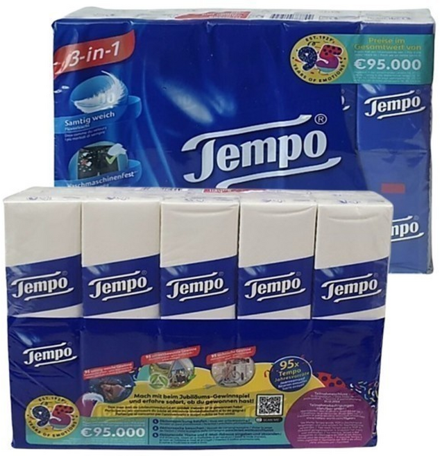 템포 프리미엄 행키티슈 천연펄프 먼지없는 독일 휴대용 4겹, 5개, 5매