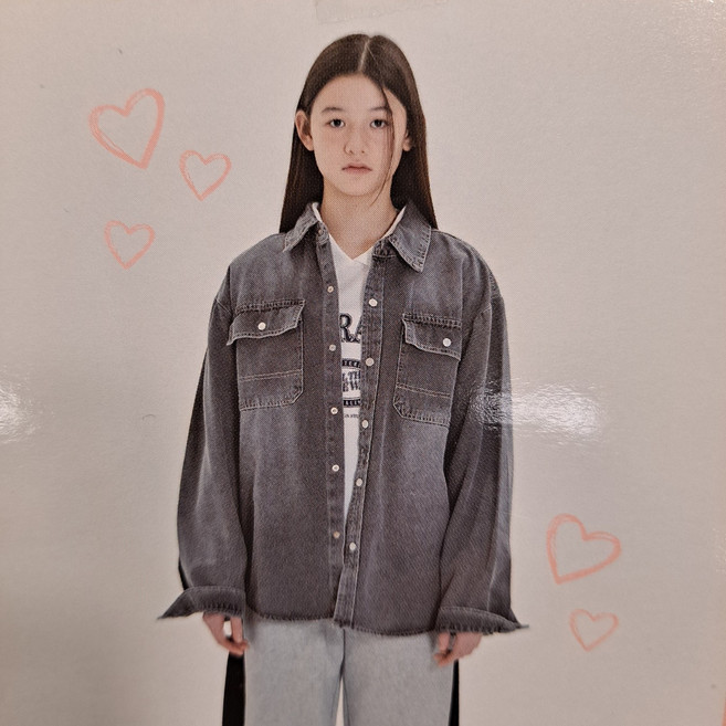 [JCB주니어] 남여공용 봄가을 워시드 아우터형 워싱 데님 셔츠 JBK1U101BE
