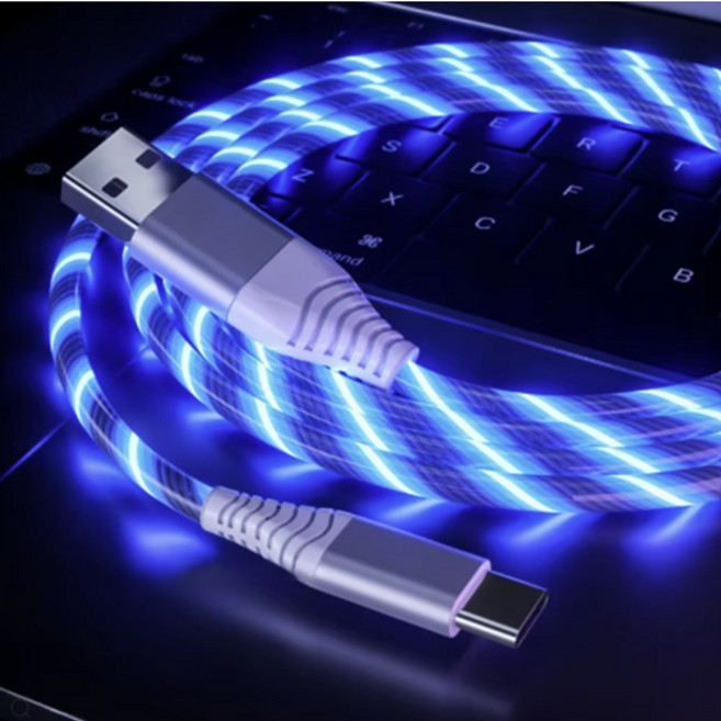 튼튼한 고속 충전 LED 케이블 c타입 usb타입, 파란색, 1개, 1m