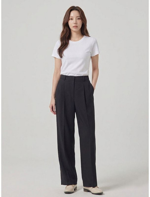 샤트렌 블랙 일자핏 와이드 정장팬츠 HCBMPT102