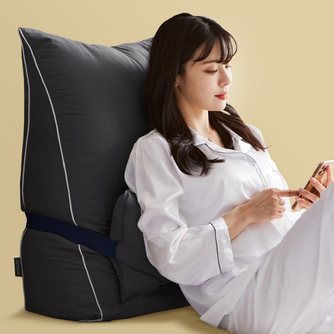 네모라인 국내생산 높이75cm 롱 삼각쿠션+보조쿠션세트(솜포함) 등쿠션, 다크그레이