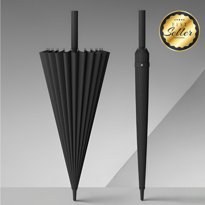 프리미엄 24K 대형 튼튼한 강풍 장우산 Glass Fiber 우산대, 1개, 검정색