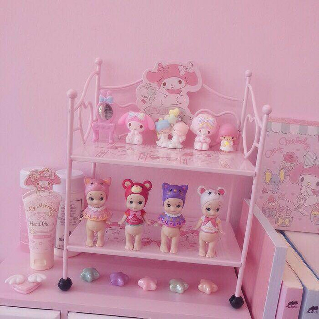 산리오 마이멜로디 철제 선반 데스크 미니 핑크 책상 정리 진열 선반 여자아이방꾸미기, 1개, pink