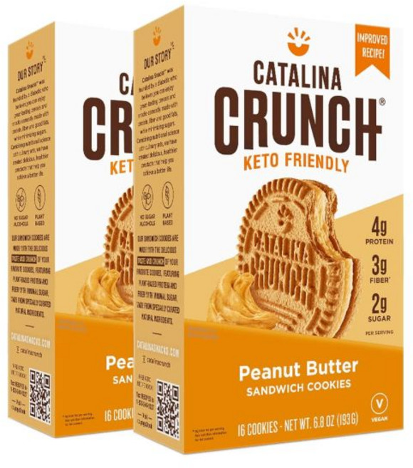 Catalina Crunch 쿠키 과자 카탈리나 크런치 바닐라 크림 샌드위치 와 성인을 위한 건강 간식 비건 저당 2g 저탄수화물 고단백 4g 섬유질 3g 케토 친화적 식물성, 1개