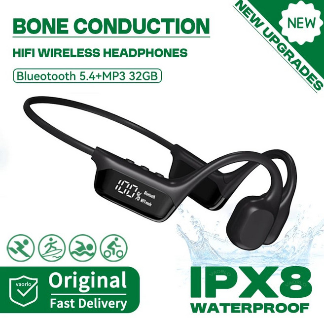 기존 S10 진정한 방수 디스플레이 수영 플레이어 블루투스 스포츠 마이크 IPX8 골전도 HIFI MP3 음악 LED 32GB 무선, S10 Black, NEW S10-Black