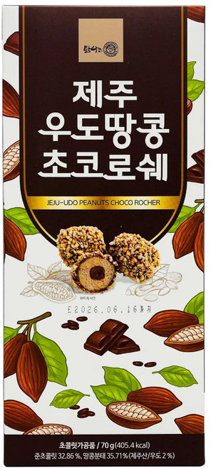 제주 우도땅콩 초코 로쉐 10p 초콜릿 여행 선물 특산품 간식, 1개, 70g