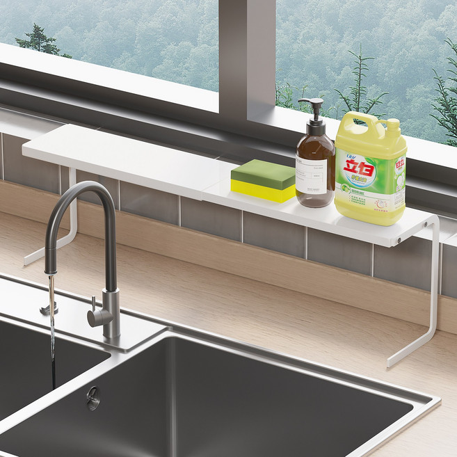 주방 선반 정리함 슬림형 길이 조절이 가능한 다용도 주방수납 정리선반 슬림 양념선반, 화이트, 1개