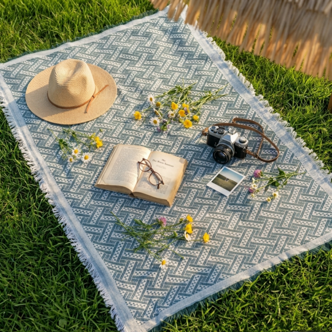 드림이지 러그대용 피크닉 패브릭 돗자리, 그린