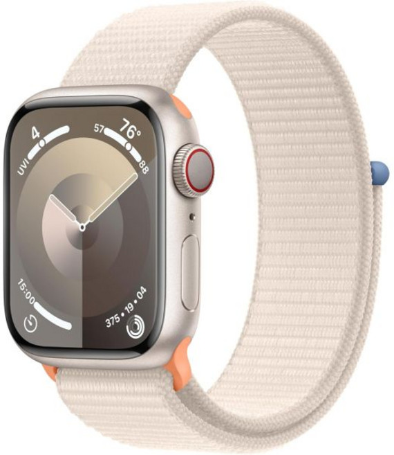 애플 워치 시리즈 9 GPS 셀룰러 41mm - 스타라이트 알루미늄 케이스와 스포츠 루프 한 가지 크기 재생품