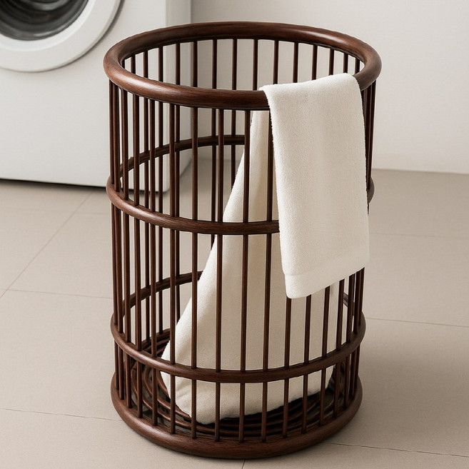 라탄 빨래 세탁 바구니, 1개, 브라운