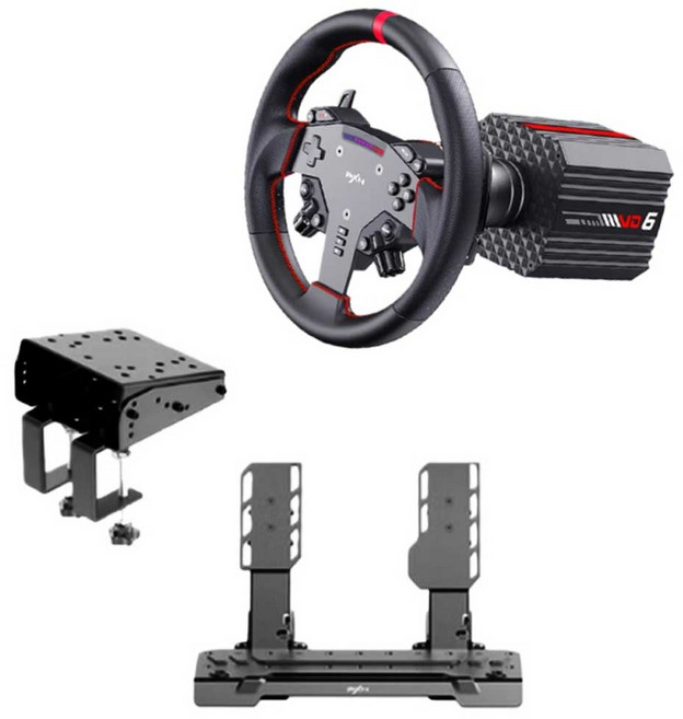 피엑스엔 VD6 번들 레이싱 게임용 스티어링 휠 세트 블랙, 1세트