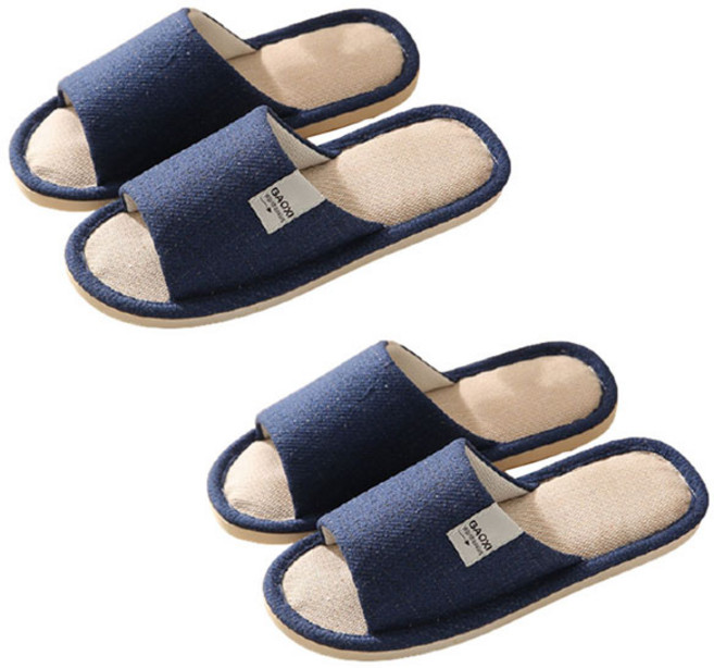 1+1 층간소음방지 발편한 커플 사무실실내슬리퍼 거실화 모던코지린넨슬리퍼, 1개, 네이비(남성), +네이비(남성), 네이비(남성)