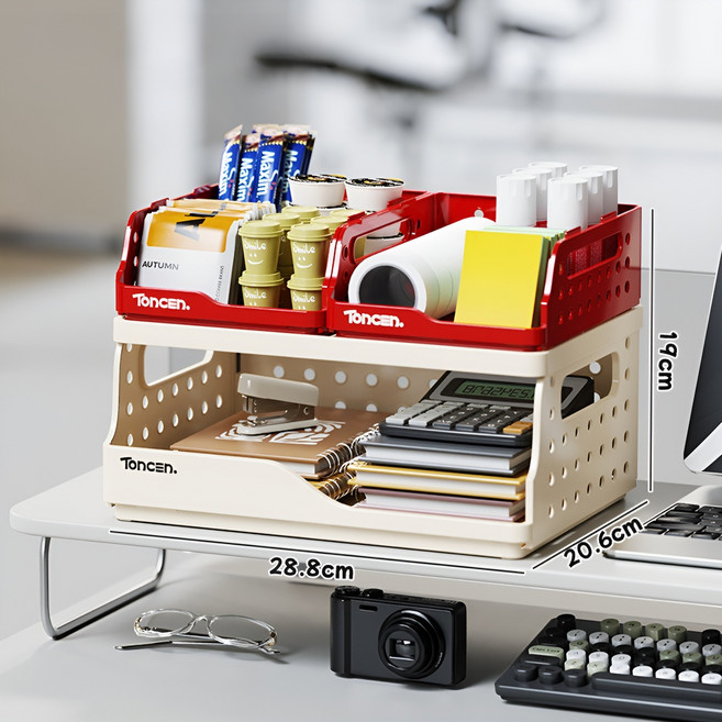 다층 접다 수납정리함, 화이트+브라운 28.8*20.6*19cm, 1개