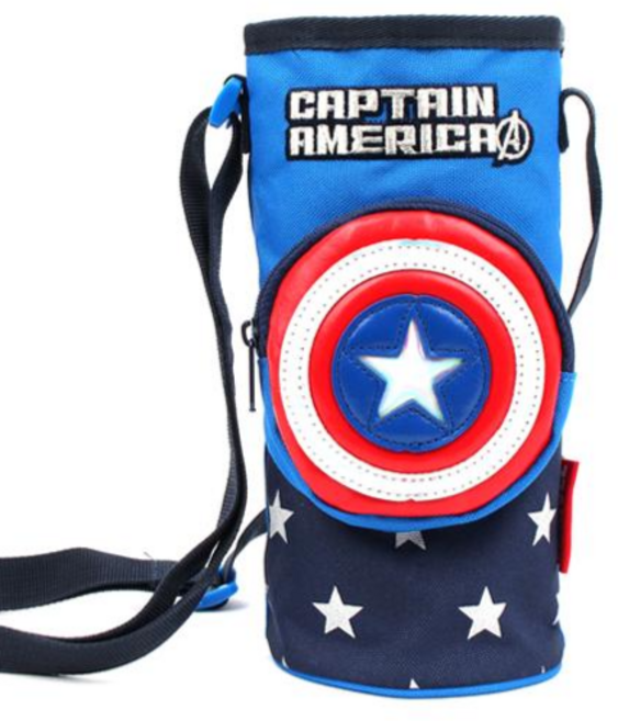 마블 캡틴아메리카 방패 물병 크로스 주머니, 블루, 1개