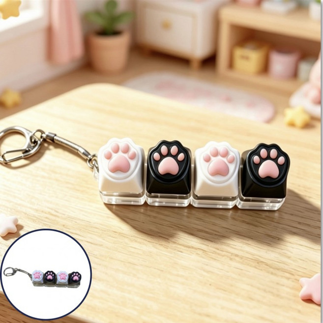 키캡키링 고양이 LED 4구 청축 딸깍이 피젯 스위치, 1개, 긴4구(LED없음)