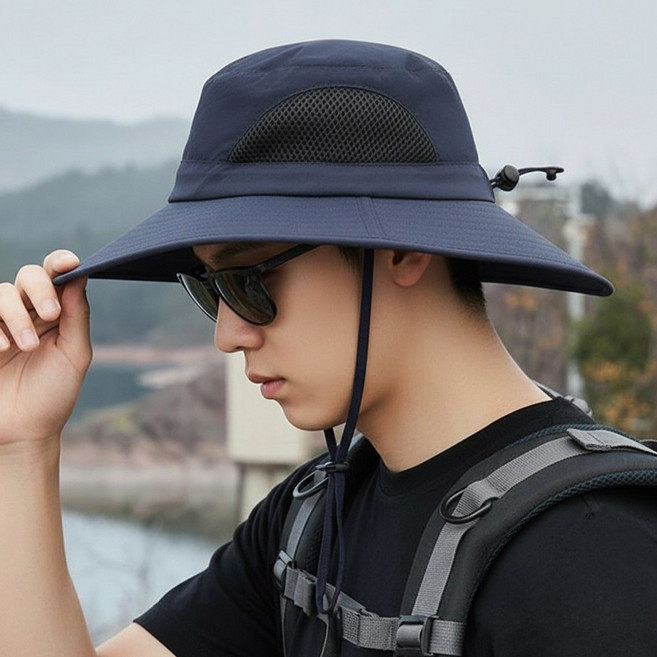 루크 빅사이즈 햇빛차단 아웃도어 모자 남녀공용 스포츠 낚시 등산 캠핑 버킷햇 편안한 작업용 벙거지 스트링 챙모자