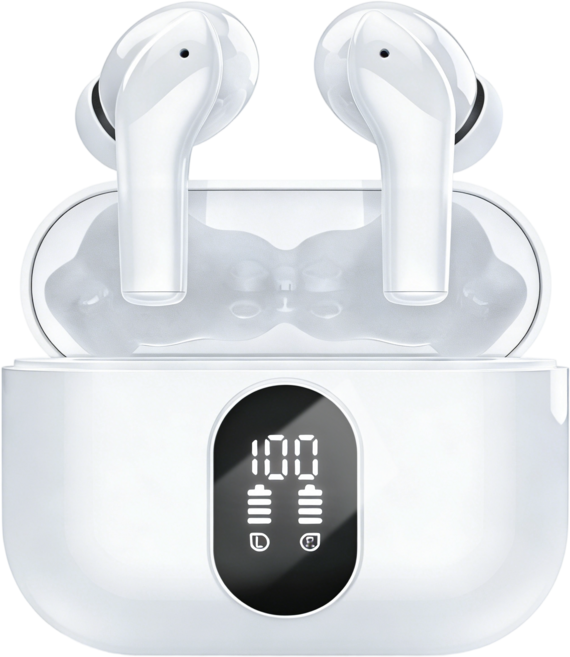 인플리바타 무선 커널형 블루투스 이어폰 IPX5 방수 ENC 노이즈 캔슬링 C타입 LED 이어폰 고음질, 화이트, VX1