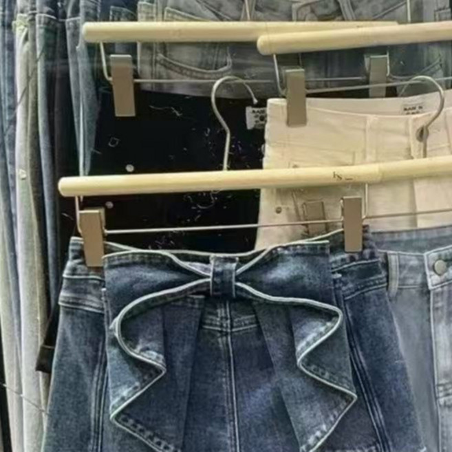 JinG 立體蝴蝶結彈力牛仔褲 高腰顯瘦闊腿喇叭褲