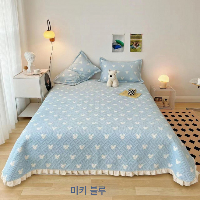 MOSAIRATION 사계절용 침대 커버 겨울 기모 우유털 침대 덮개 싱글/세트 플란넬 미끄럼 방지 침대 시트 덮개 두툼한 보온담요, 미키랜드, 1. 5 * 2