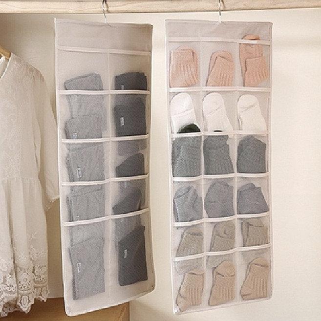 옷걸이형 수납 포켓 기숙사준비물 손수건 양말 속옷통, 베이지-30단, 1개