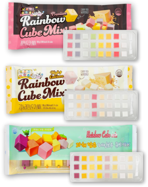 단미푸드 레인보우과일큐브 3팩 구성 3종 SET (레인보우큐브믹스 1팩 + 칼슘쏙쏙 1팩 + 과채담은 1팩), 3개, 80g