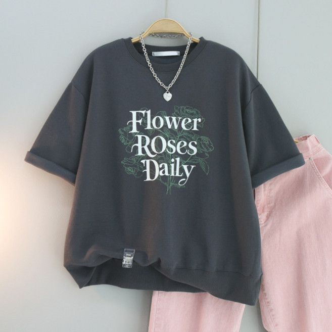 달콩 여성 ROSE프린팅칠부맨투맨 반팔맨투맨