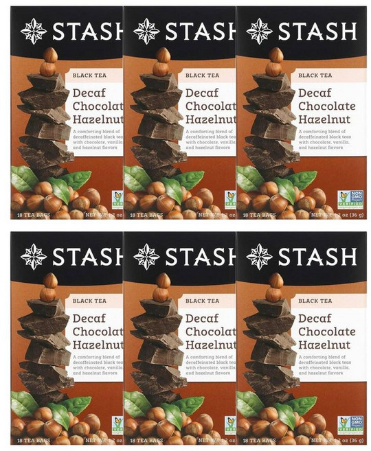 Stash Tea 스태시 티 블랙티 초콜릿 헤이즐넛 디카페인 홍차 2g, 6개